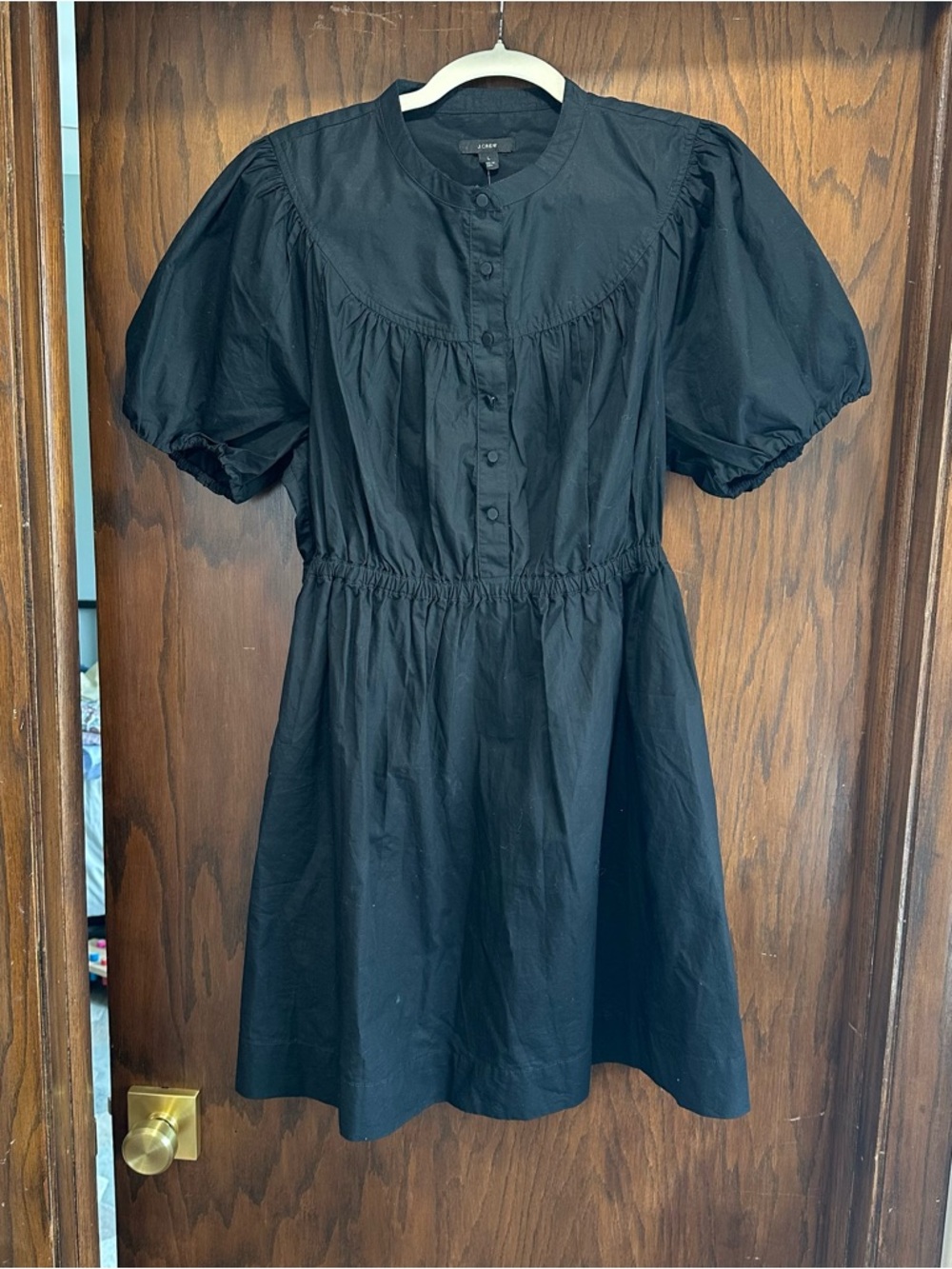 J. Crew Black Dress with Button Front and Puff Sleeves
